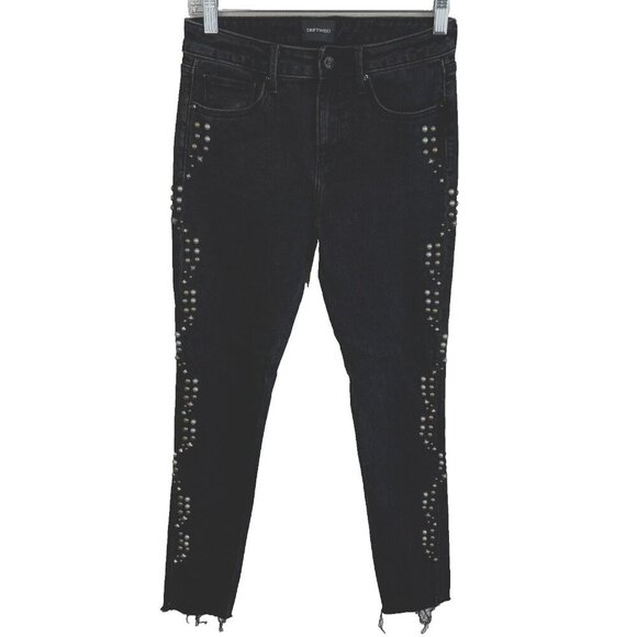 Driftwood Jackie Studded Jeans Black Size 25 Skinny Leg Frayed Casual - Picture 1 of 8